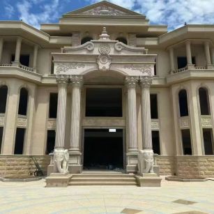 长沙 黄金麻别墅外墙干挂，大柱，大象，蘑菇石，雕花板