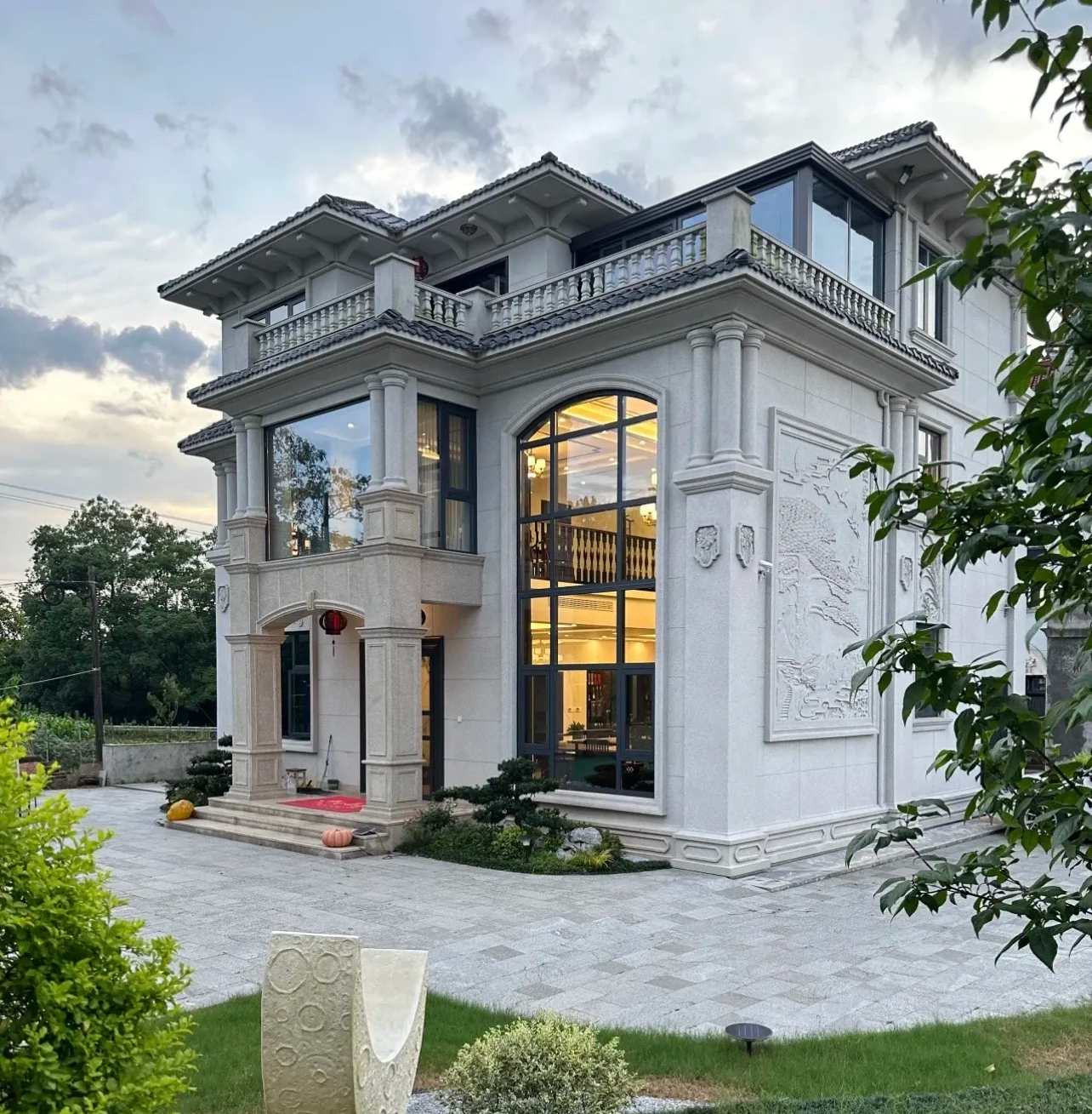 长沙 白麻花岗岩私人别墅干挂石材豪华定制