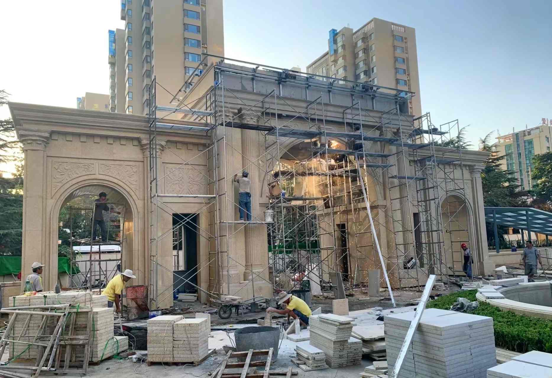 长沙 黄金麻荔枝面花岗岩小区门楼外墙干挂