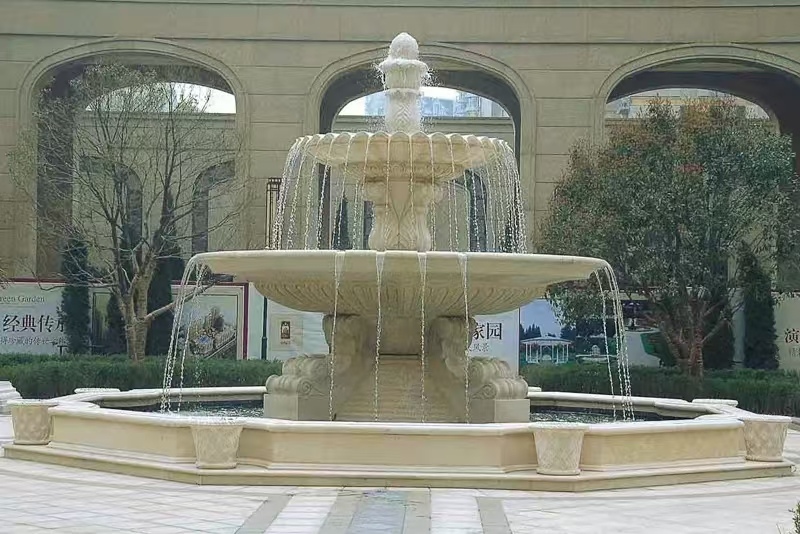 长沙 黄金麻花岗岩异型加工——户外庭院石雕流水喷泉