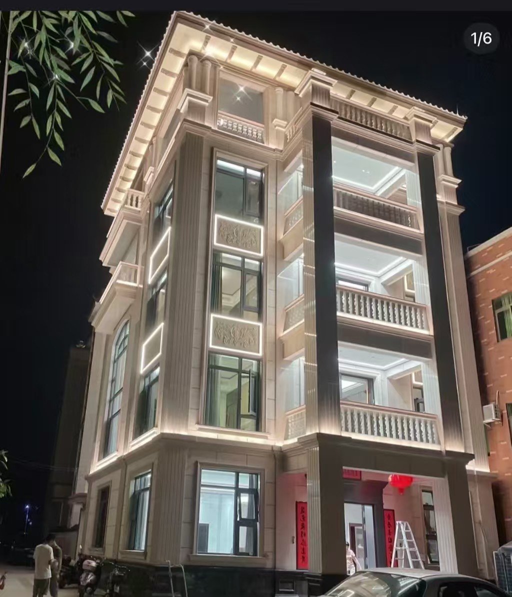 长沙 芝麻白花岗岩别墅外墙夜间效果